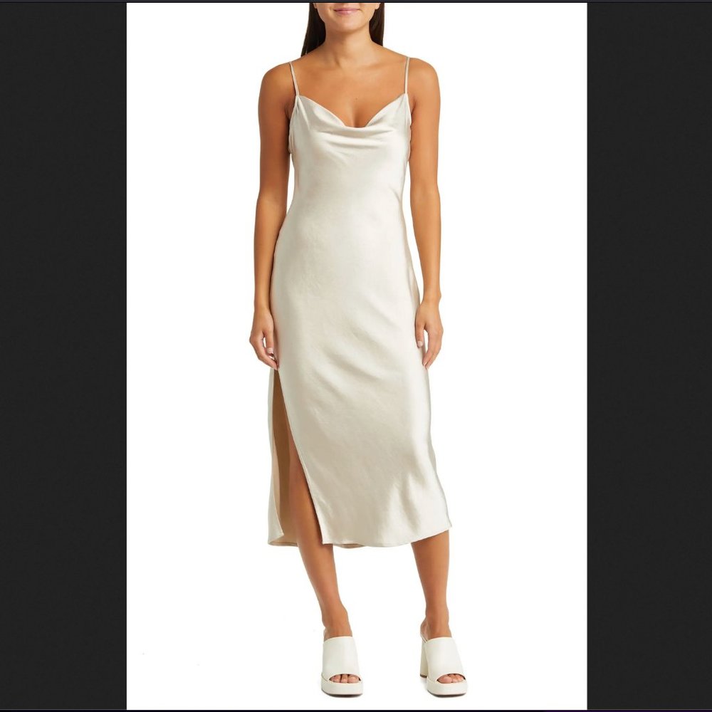 Open Edit Silky Cowl Neck Satin Midi Dress S- Ikat black and white